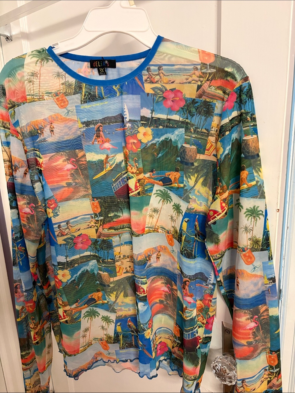dELiA*s Multicolor Tropical Patchwork Long-Sleeve Shirt